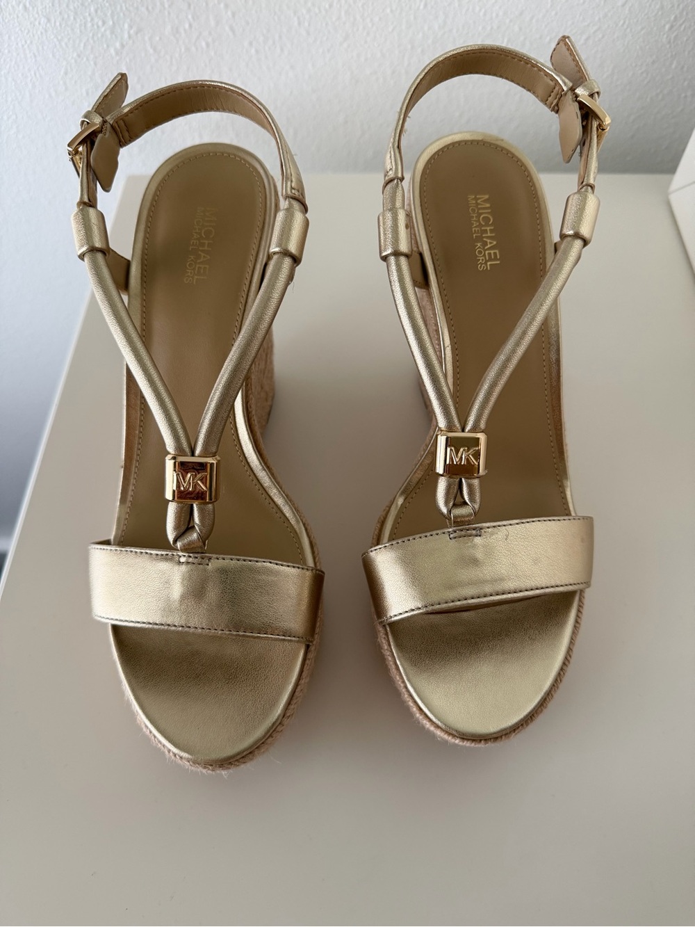 Michael Kors Metallic Gold Espadrille Wedge Sandals